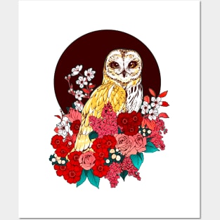 Owl Floral Eclipse Posters and Art